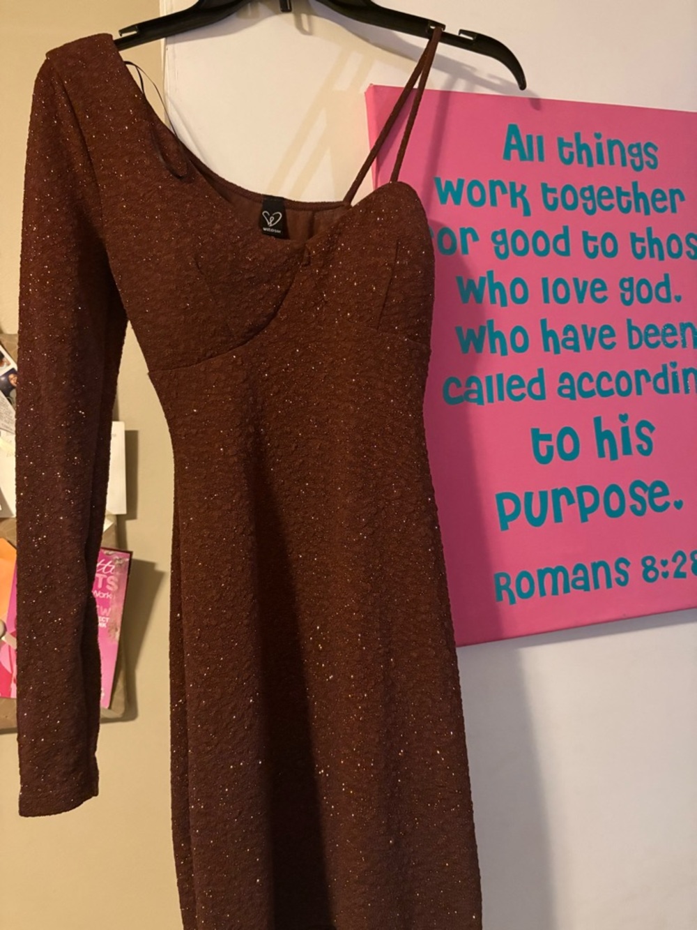 Windsor One-Shoulder Sparkle Brown Dress